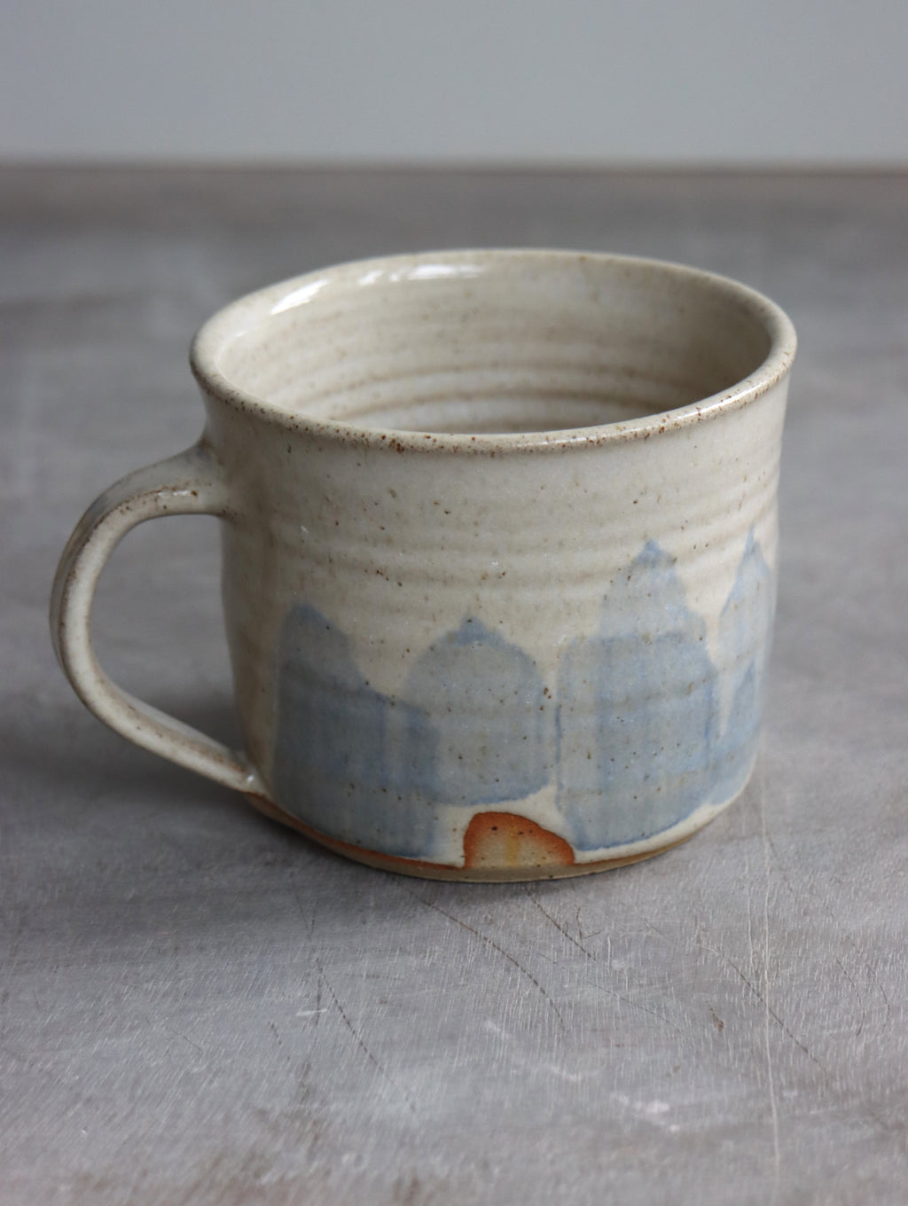 Coffee Cup in White Speckle and Blue Brushwork (7oz)