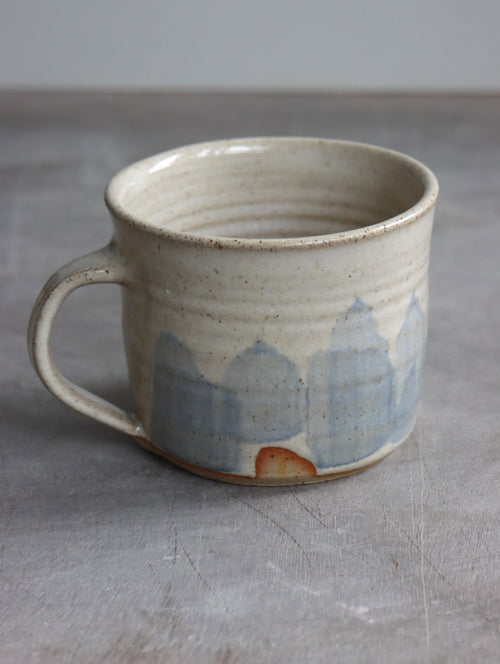 Coffee Cup in White Speckle and Blue Brushwork (7oz)