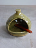 Salt Pig in Light Moss and Small Wooden Spoon