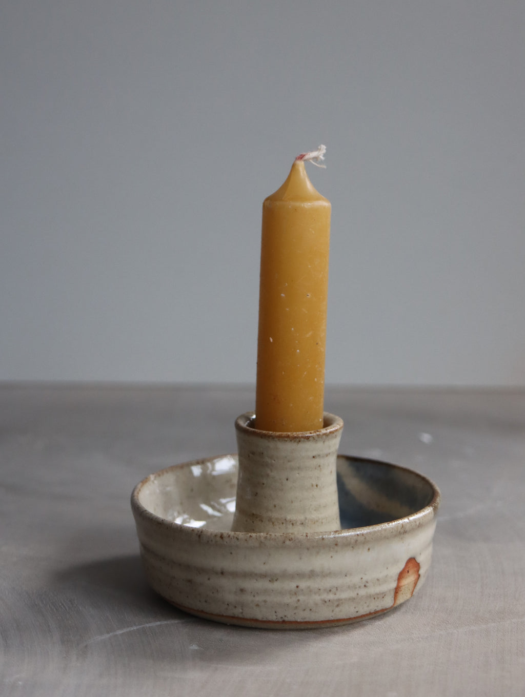 Candle Holder in Speckle White and Blue Brushwork