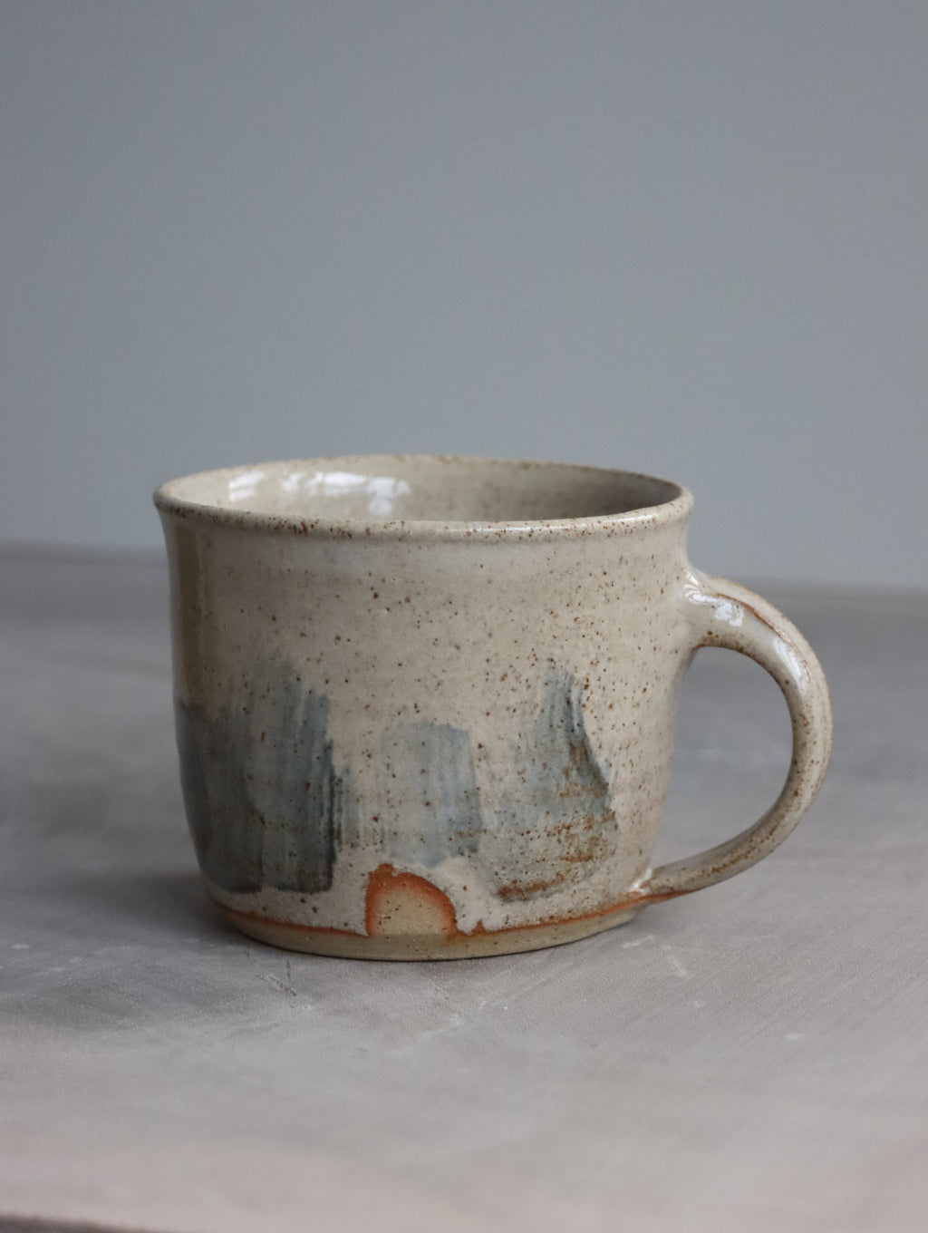 Coffee Cup in Deep Speckle White and Blue Brushwork (7oz)