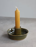 Candle Holder in Green and Oxide Brushwork