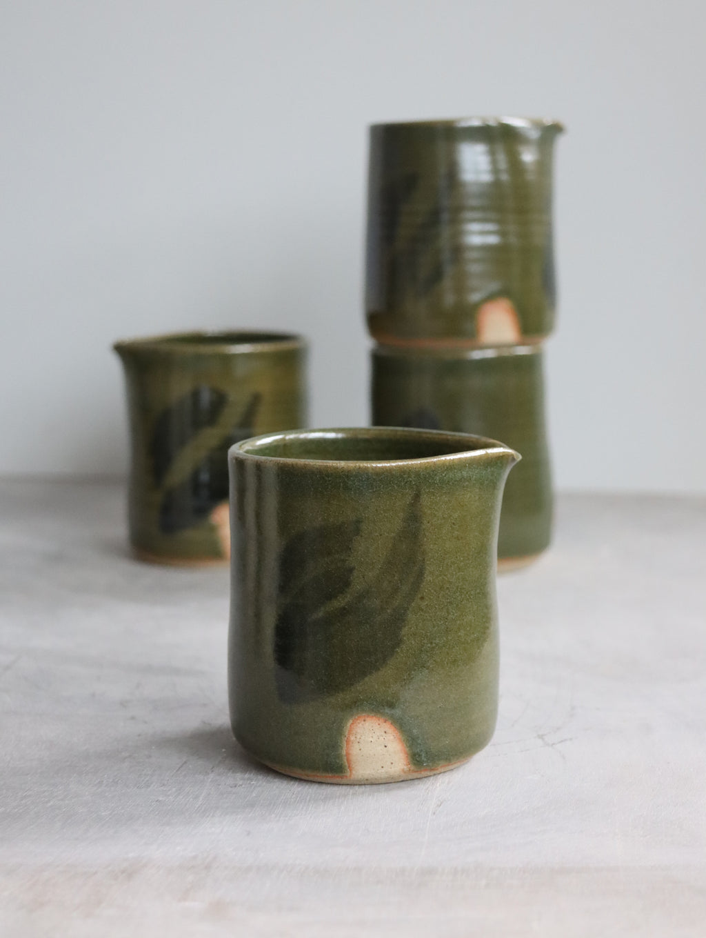 Small Jug in Moss and Oxide Brushwork