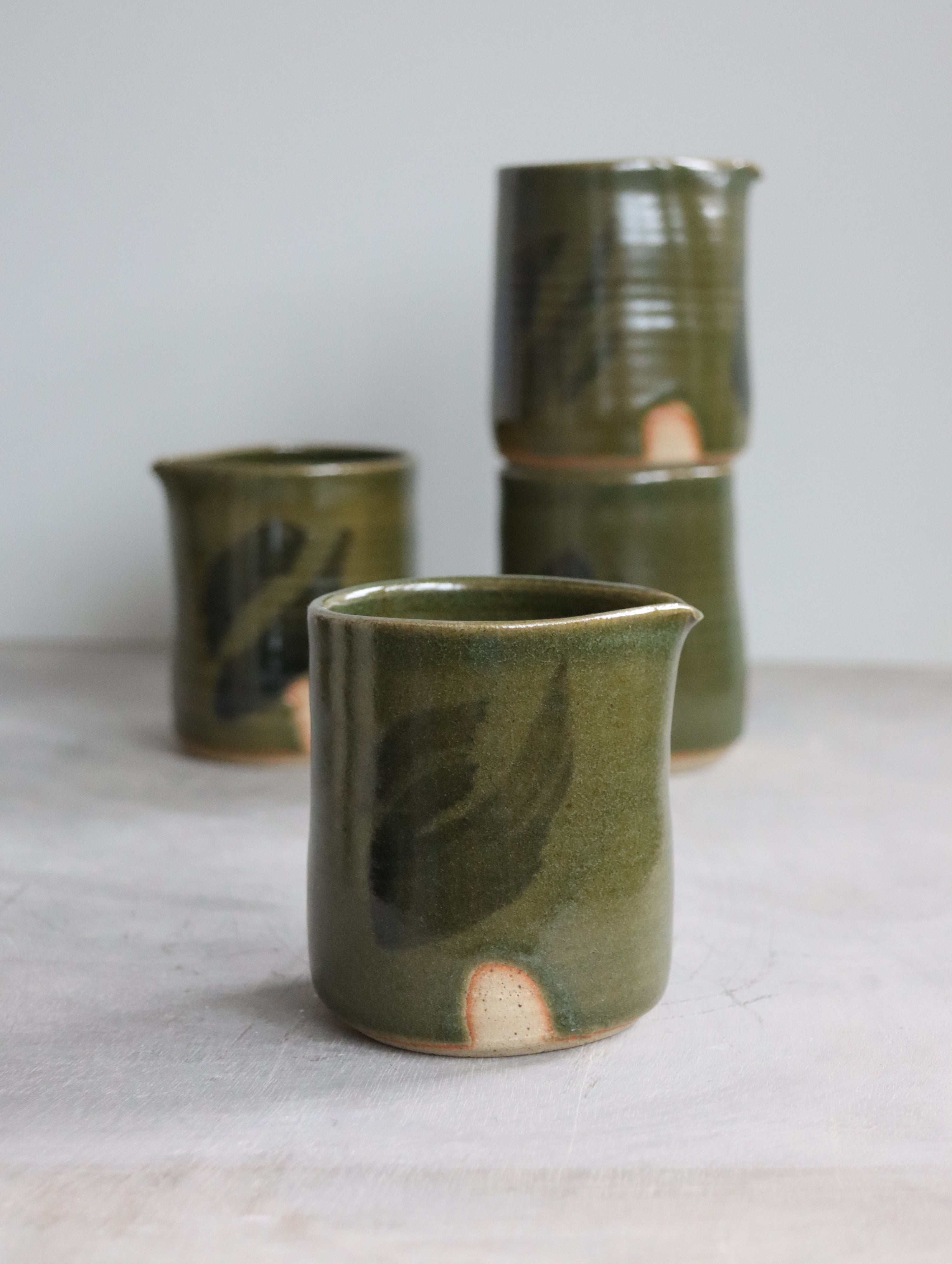 Small Jug in Moss and Oxide Brushwork