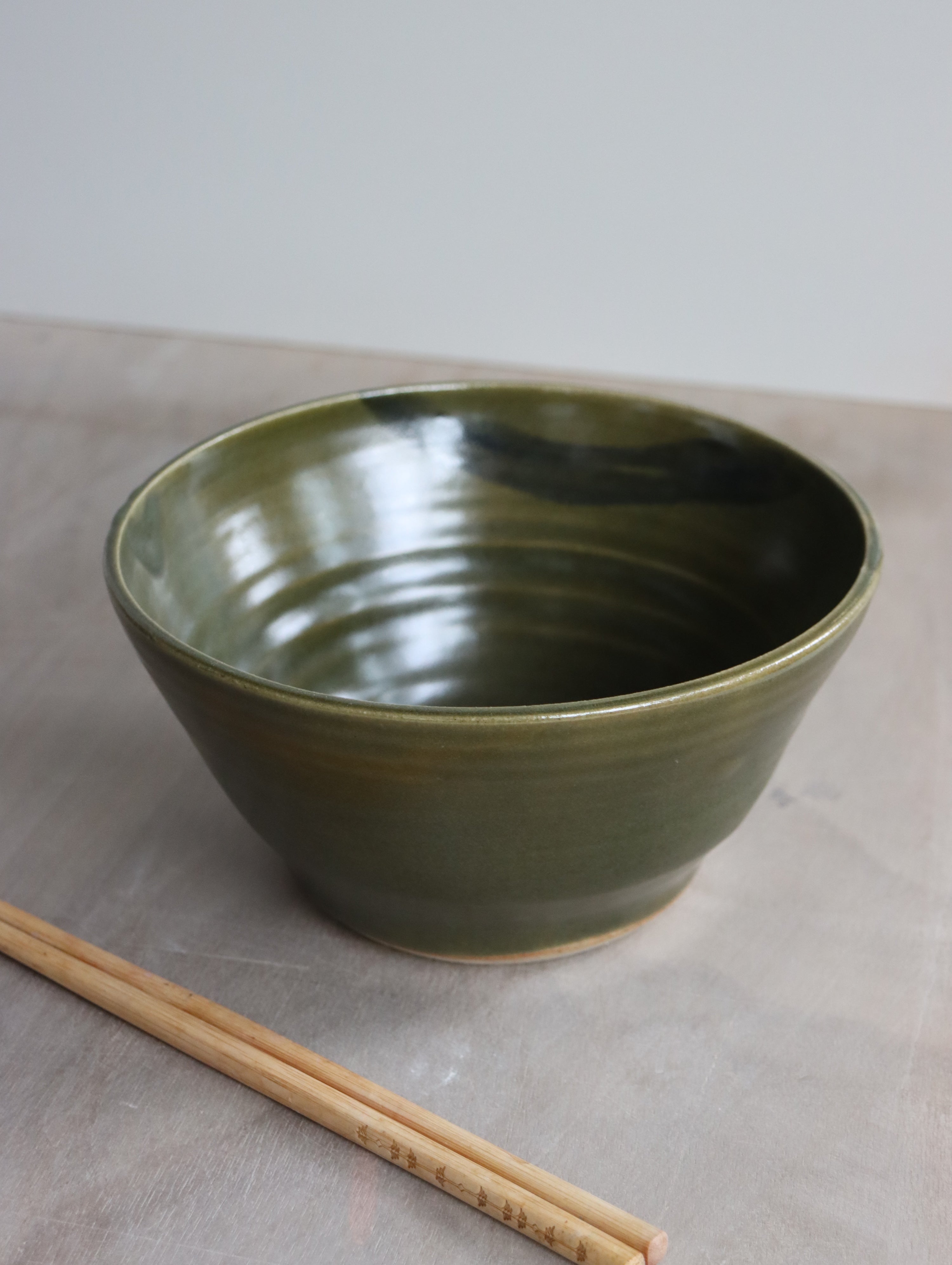 Ramen Bowl in Moss and Oxide Brushwork