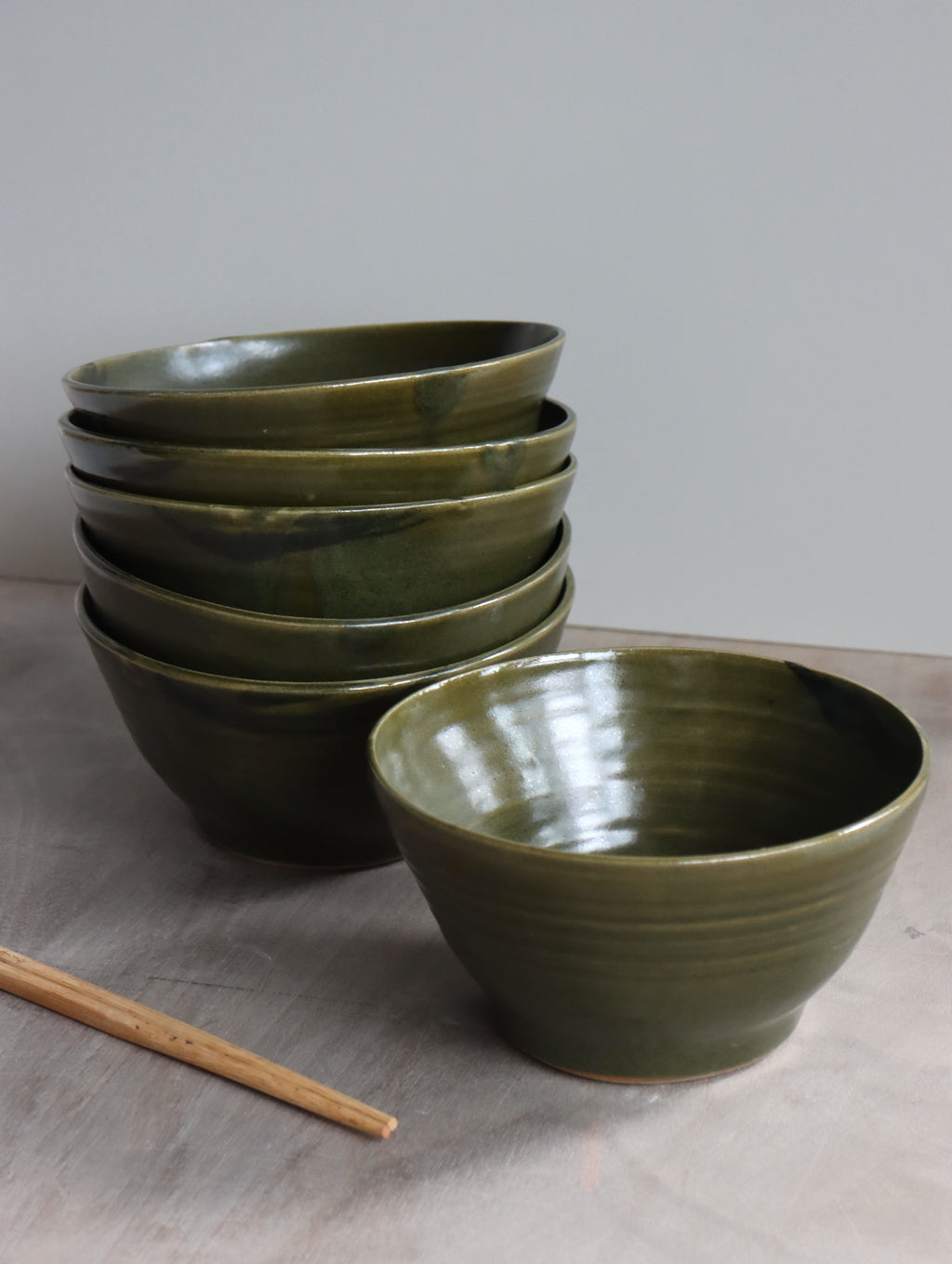 Ramen Bowl in Moss and Oxide Brushwork