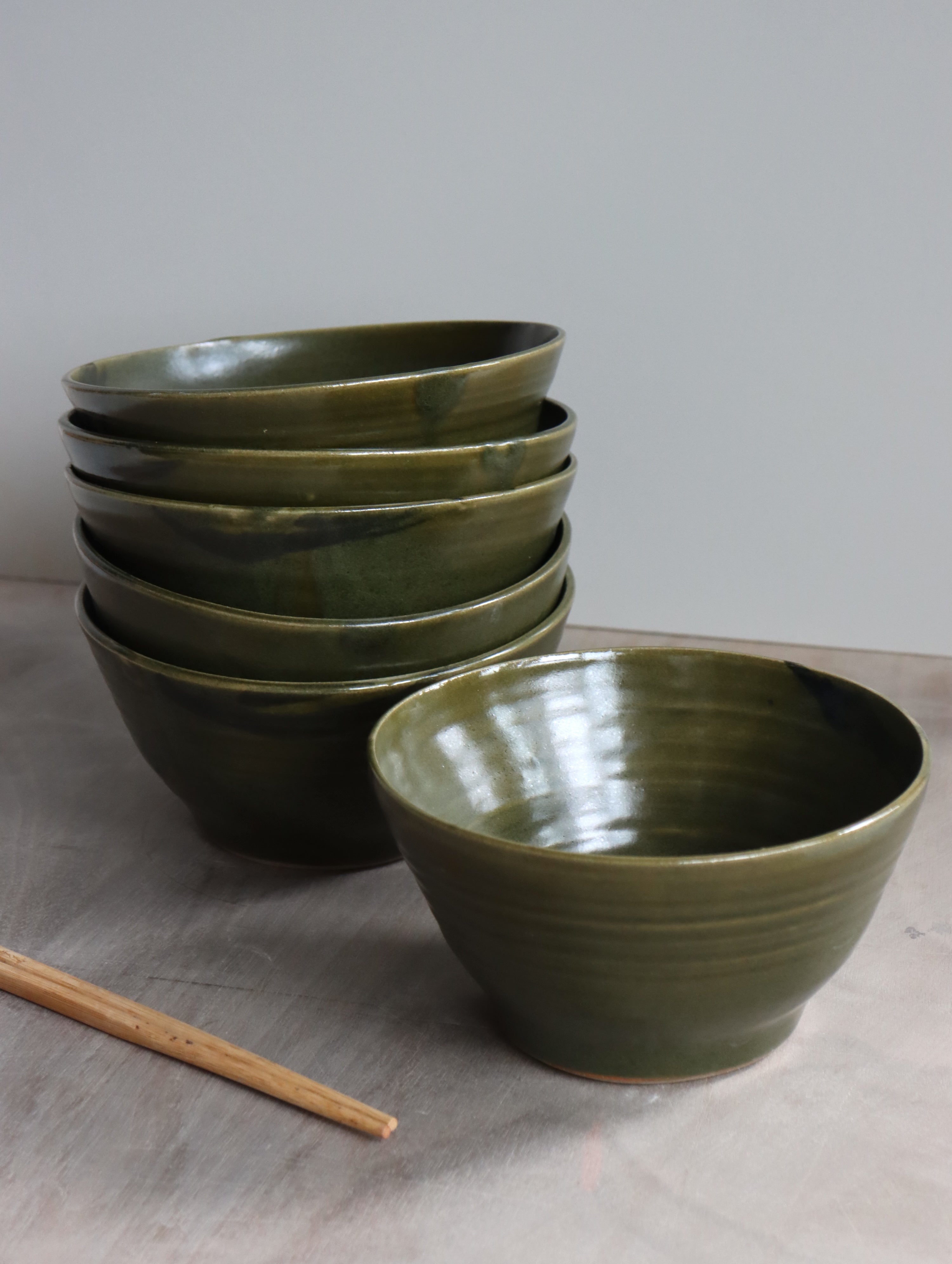 Ramen Bowl in Moss and Oxide Brushwork