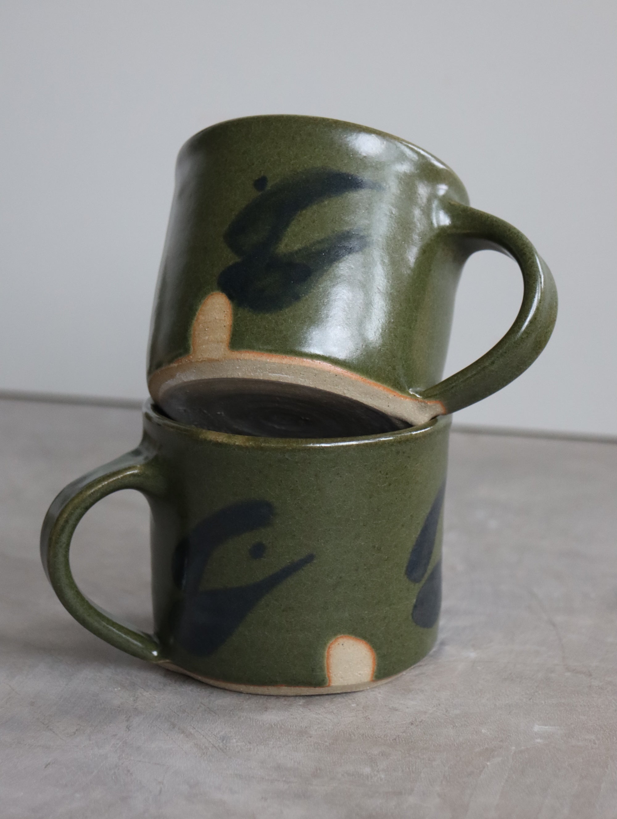 Mug in Moss and Oxide Brushwork (10oz)
