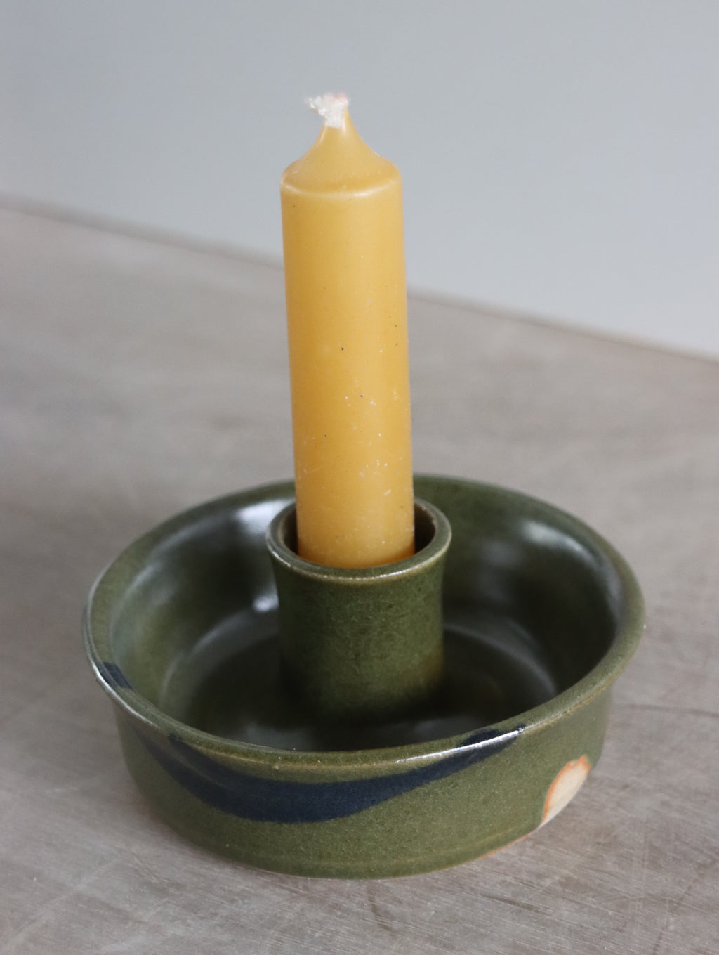 Candle Holder in Green and Oxide Brushwork