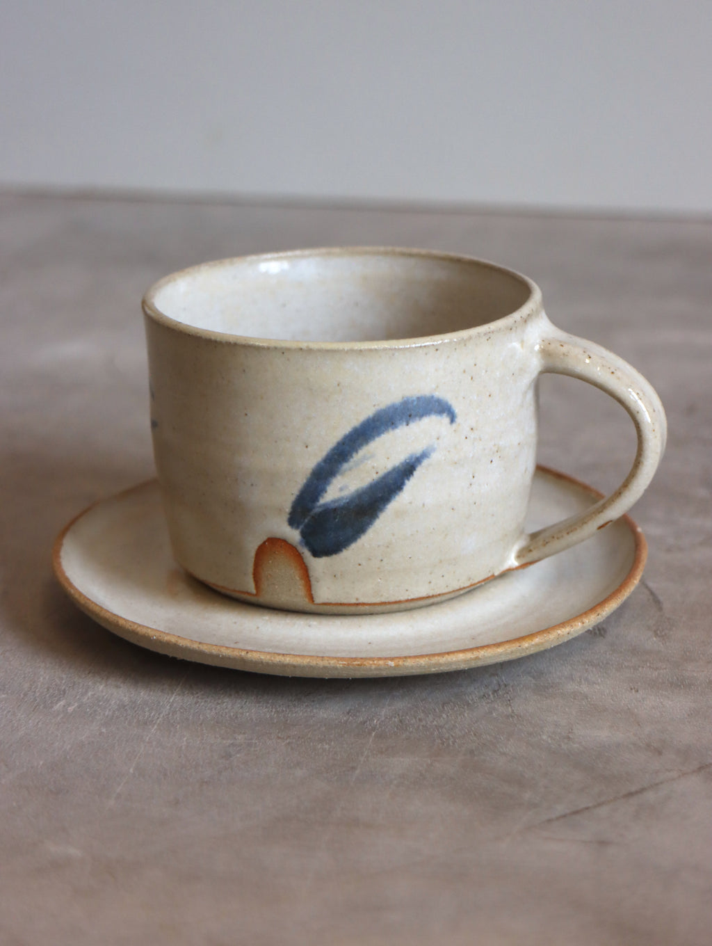 Cup and Saucer in Speckle White and Blue Brushwork (6oz)