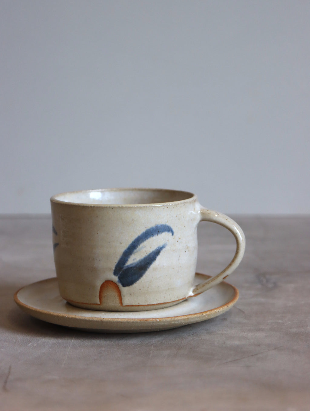 Cup and Saucer in Speckle White and Blue Brushwork (6oz)