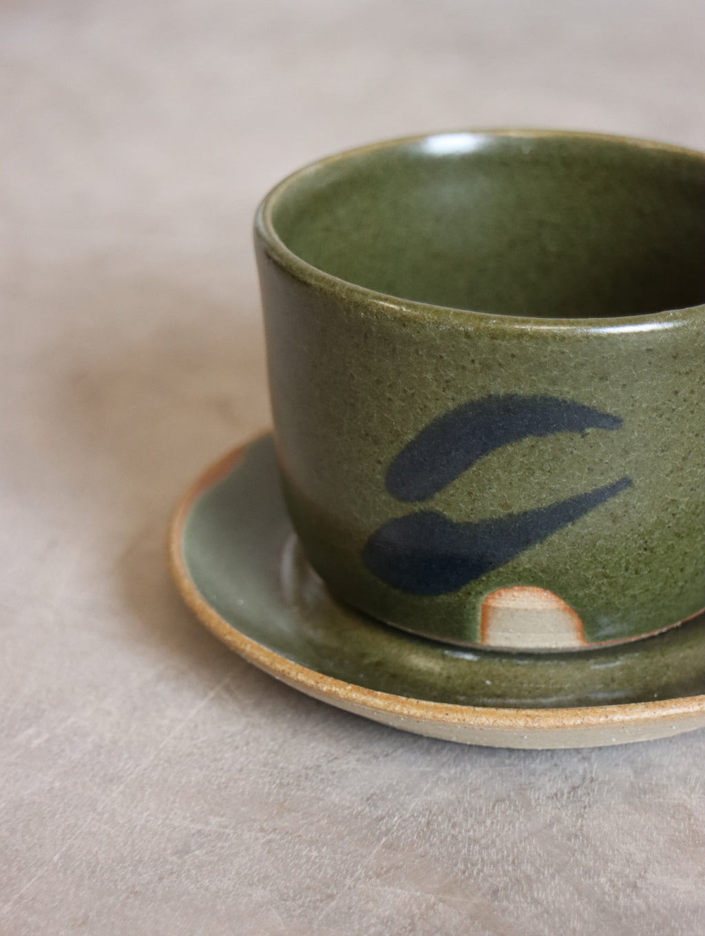 Cup and Saucer in Moss and Navy Brushwork (6oz)