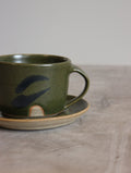 Cup and Saucer in Moss and Navy Brushwork (6oz)