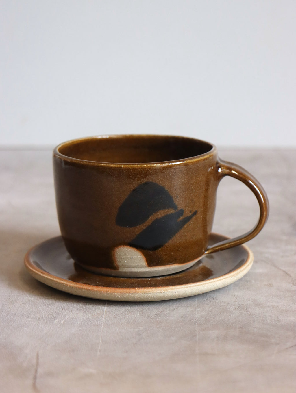 Cup and Saucer in Umber and oxide brushwork (6oz)