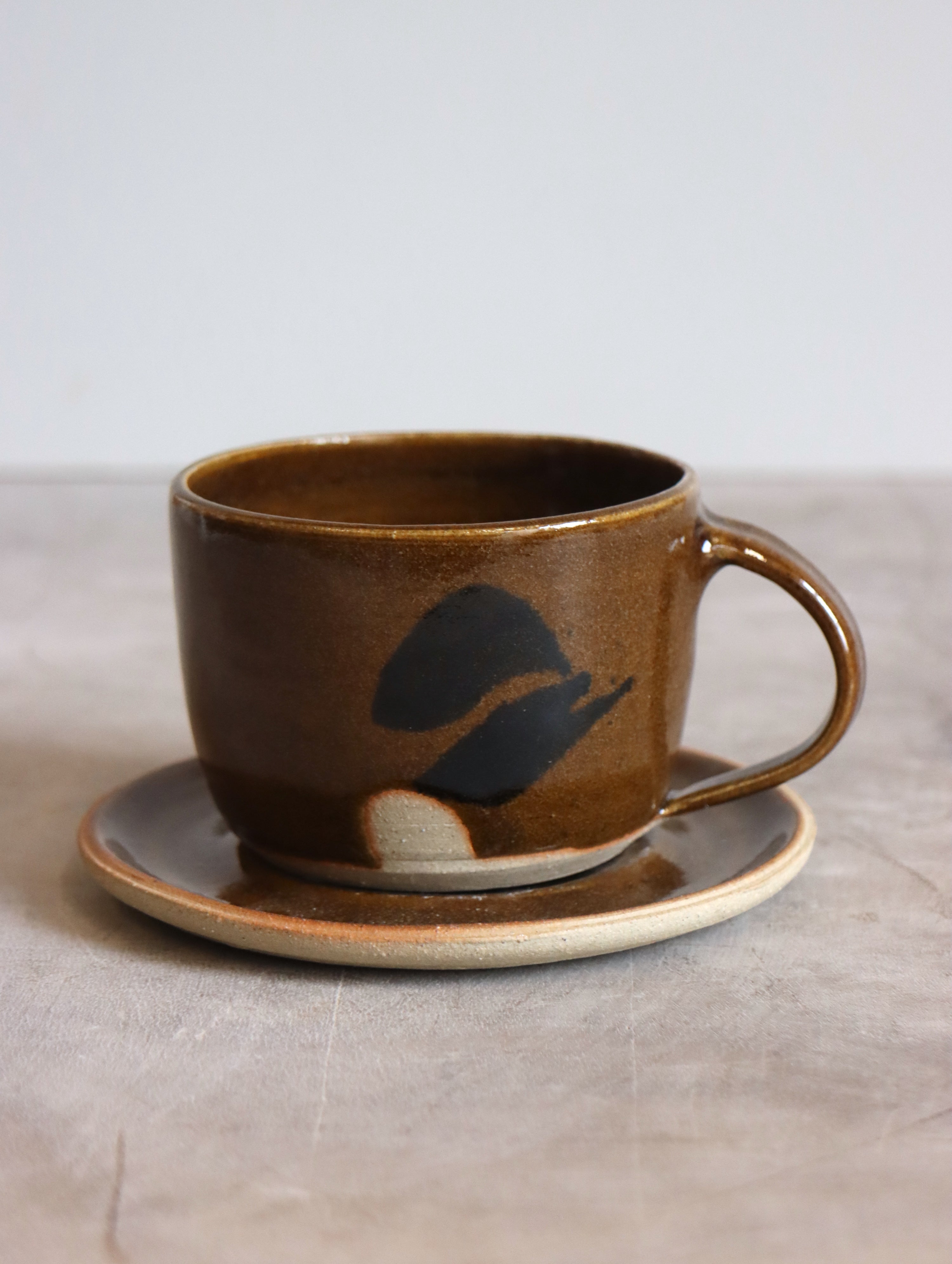 Cup and Saucer in Umber and oxide brushwork (6oz)