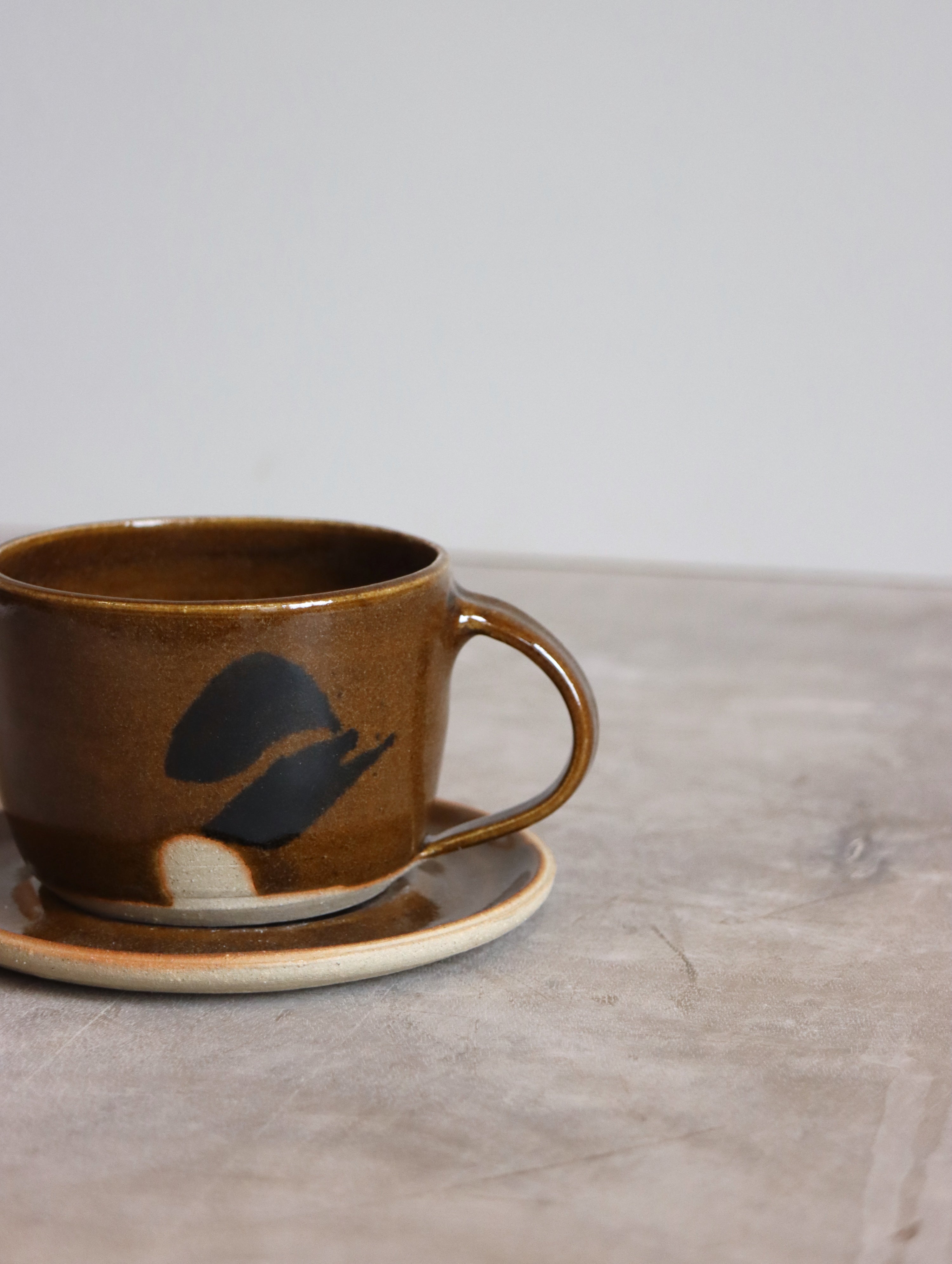 Cup and Saucer in Umber and oxide brushwork (6oz)