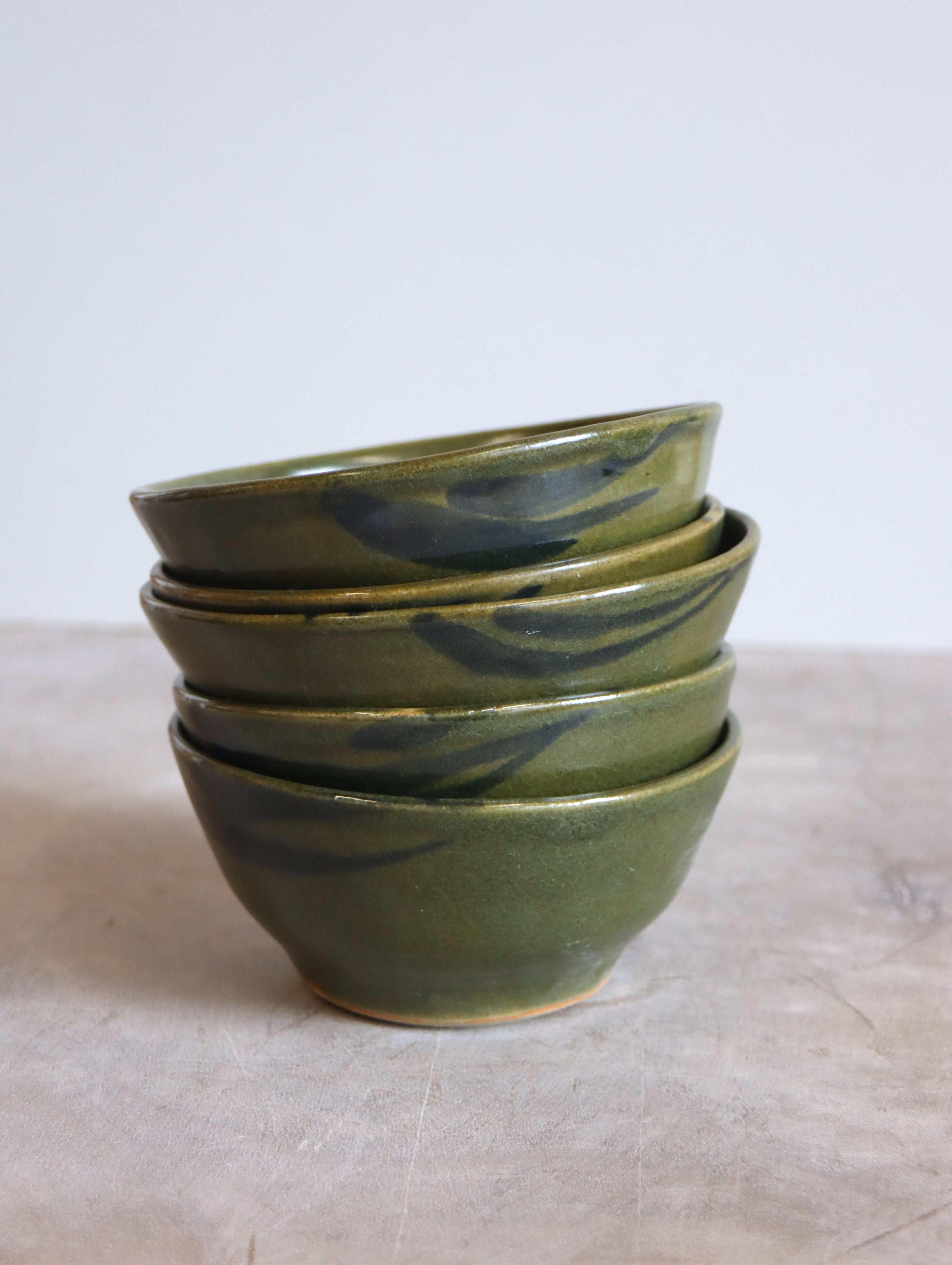 Small Bowl in Moss and Oxide Brushwork