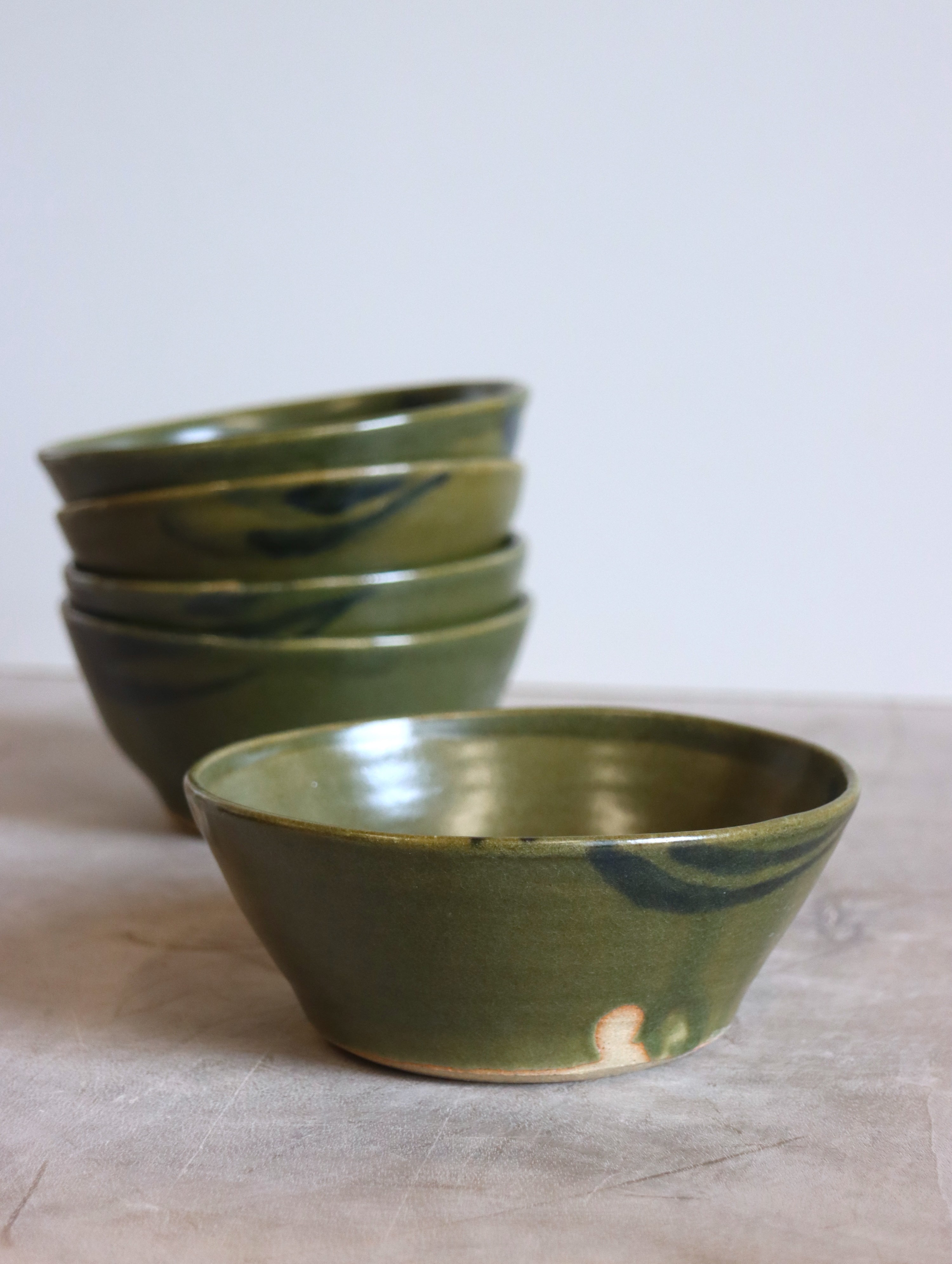 Small Bowl in Moss and Oxide Brushwork
