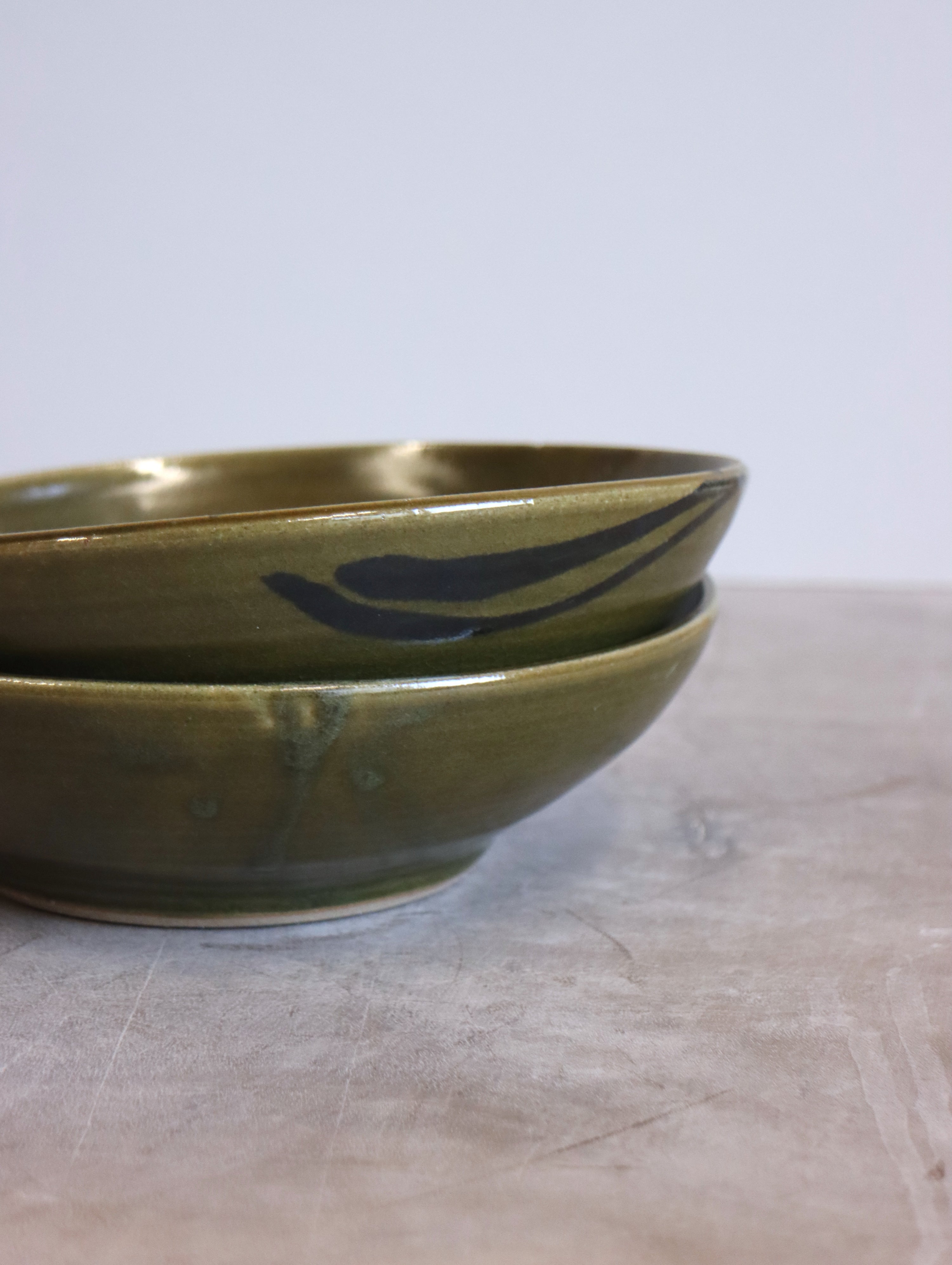 Pasta Bowl in Moss and Oxide Brushwork