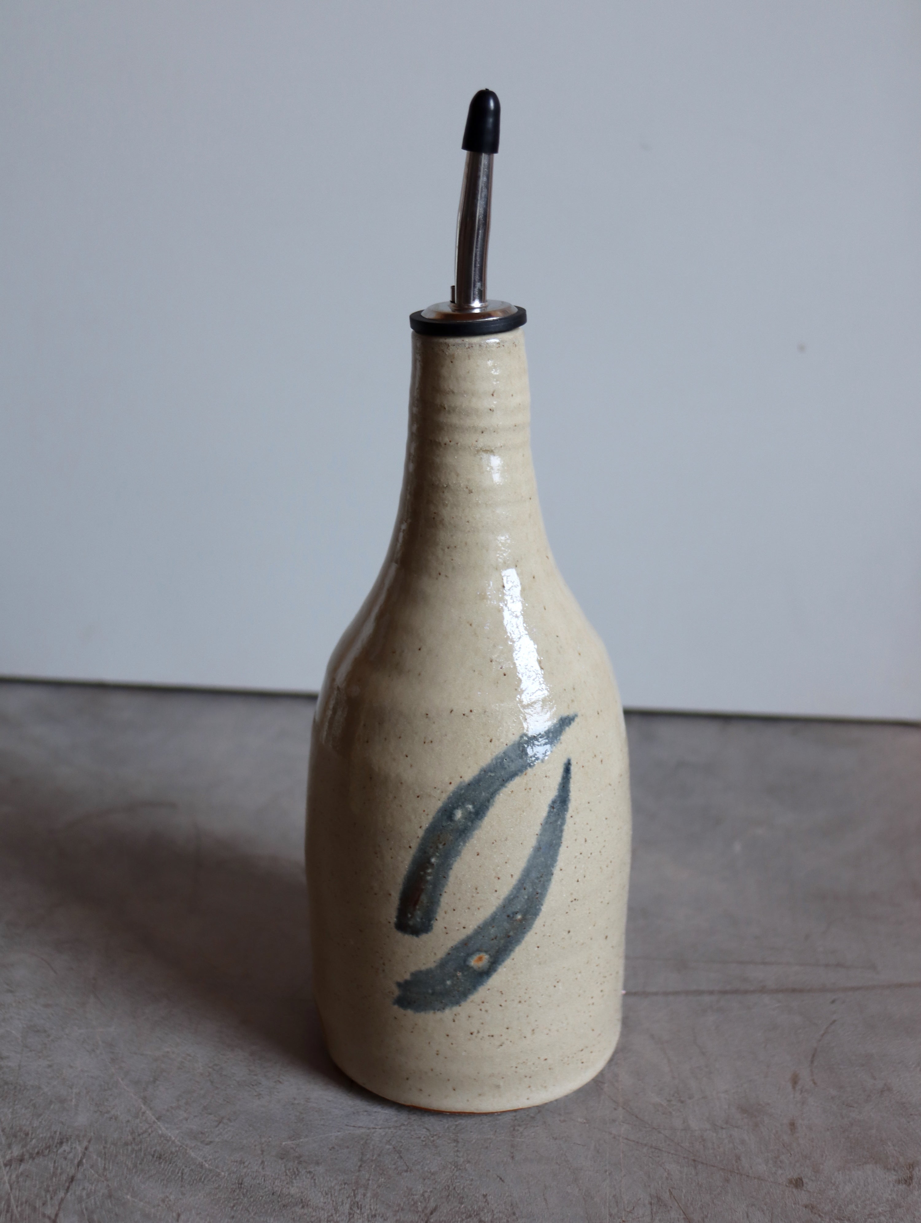 Large Oil Pourer in White and Blue Oxide