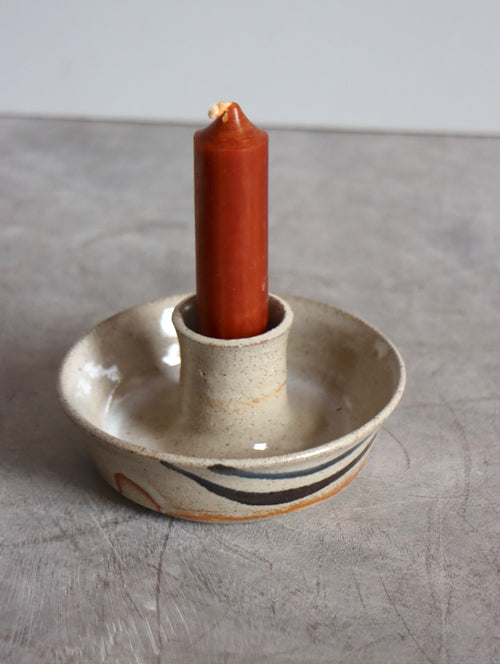 Candle Holder in Speckle White and Blue Brushwork (includes candle!)