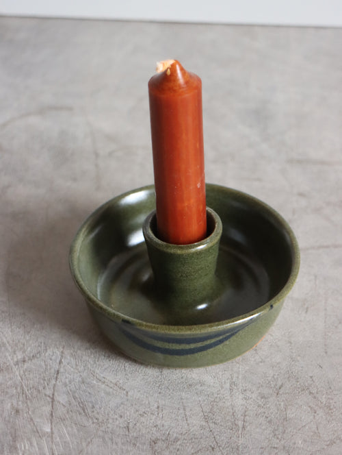 Candle Holder in Green and Oxide Brushwork (includes candle!)