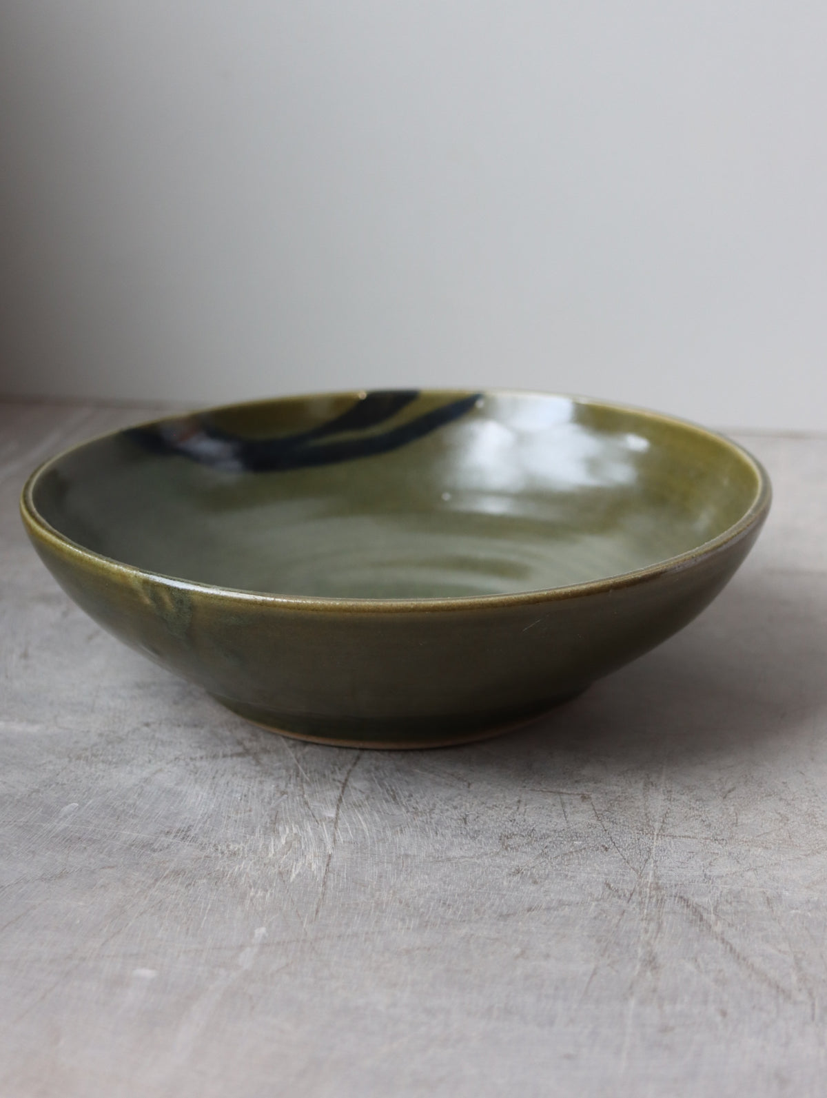 Pasta Bowl in Moss and Oxide Brushwork
