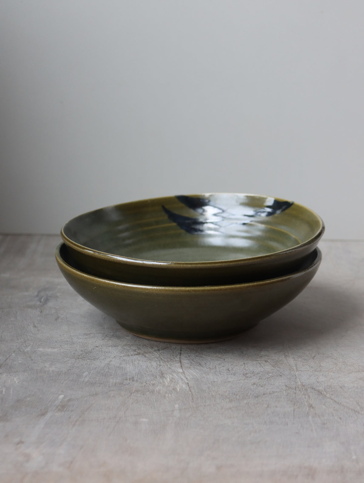 Pasta Bowl in Moss and Oxide Brushwork