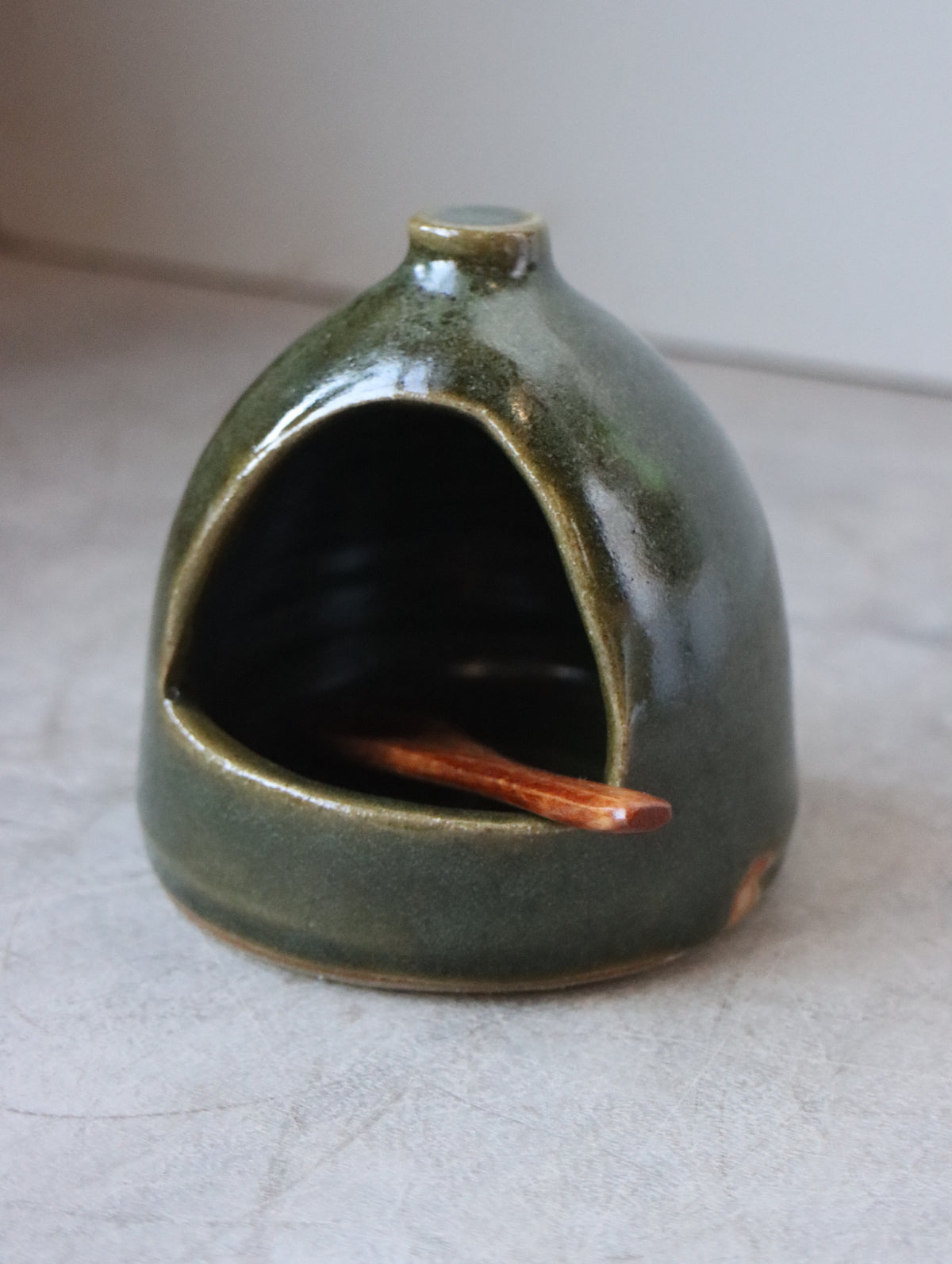 Salt Pig in Moss and Small Wooden Spoon